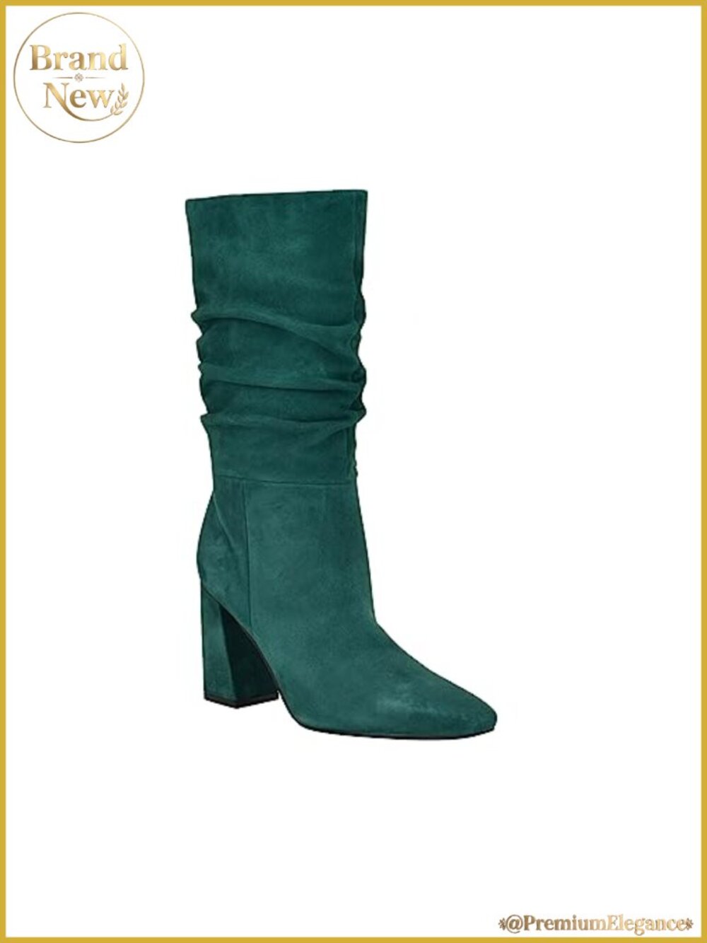 Suede Slouchy Mid-Calf Pointed Toe Block Heel Booties